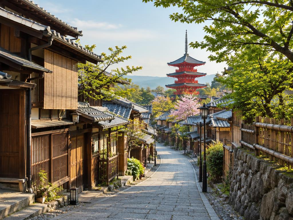 Traditional street and pagoda in Kyoto, Japan